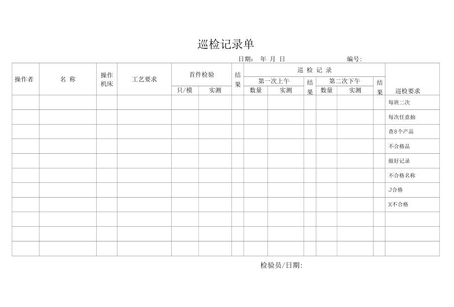 质量巡检记录单首件检查.docx_第1页