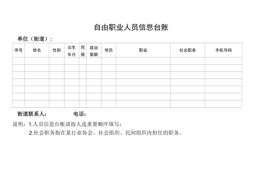 自由职业人员信息台账.docx_第1页