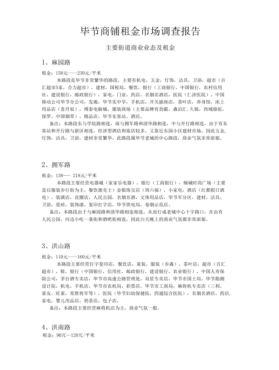 毕节商铺租金市场调查报告.docx_第1页