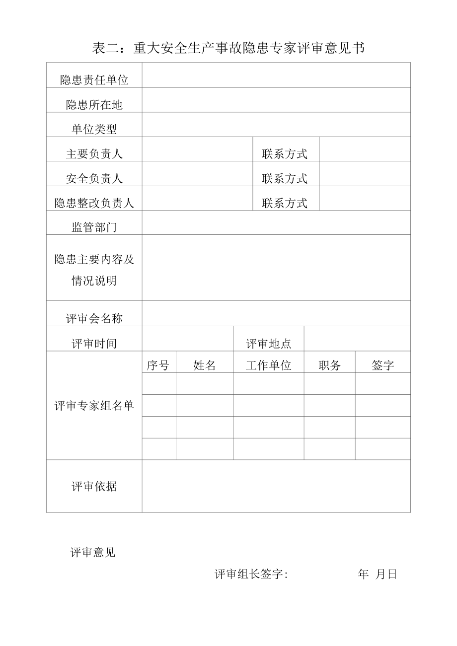 重大安全生产事故隐患登记表及专家评审意见书.docx_第1页