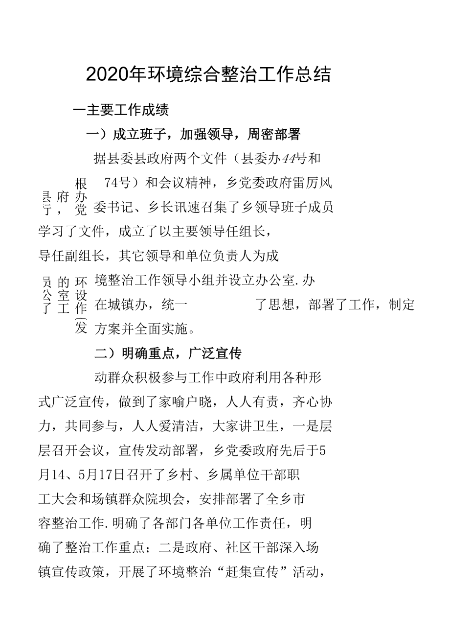 2020 年环境综合整治工作总结.docx_第1页