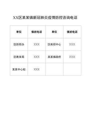 XX区某某镇新冠肺炎疫情防控咨询电话-疫情防控方案.docx