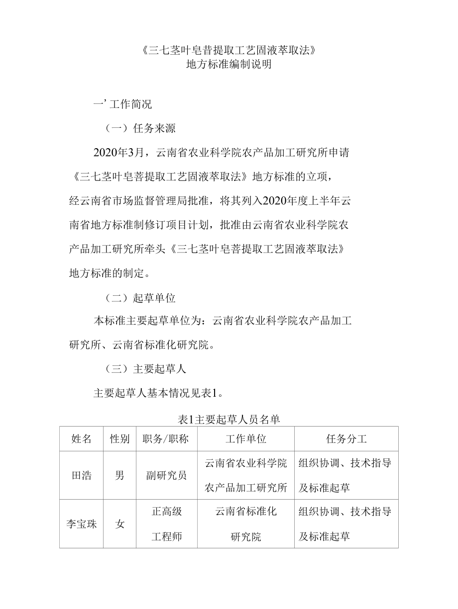 三七茎叶皂苷提取工艺固液萃取法编制说明.docx_第1页