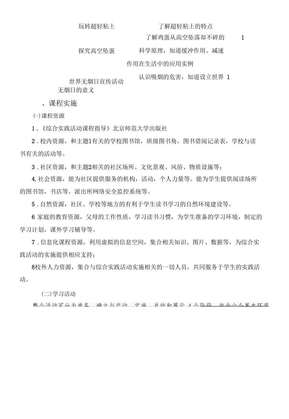 北京师范大学出版社小学五年级下学期 综合实践 课程纲要.docx_第3页