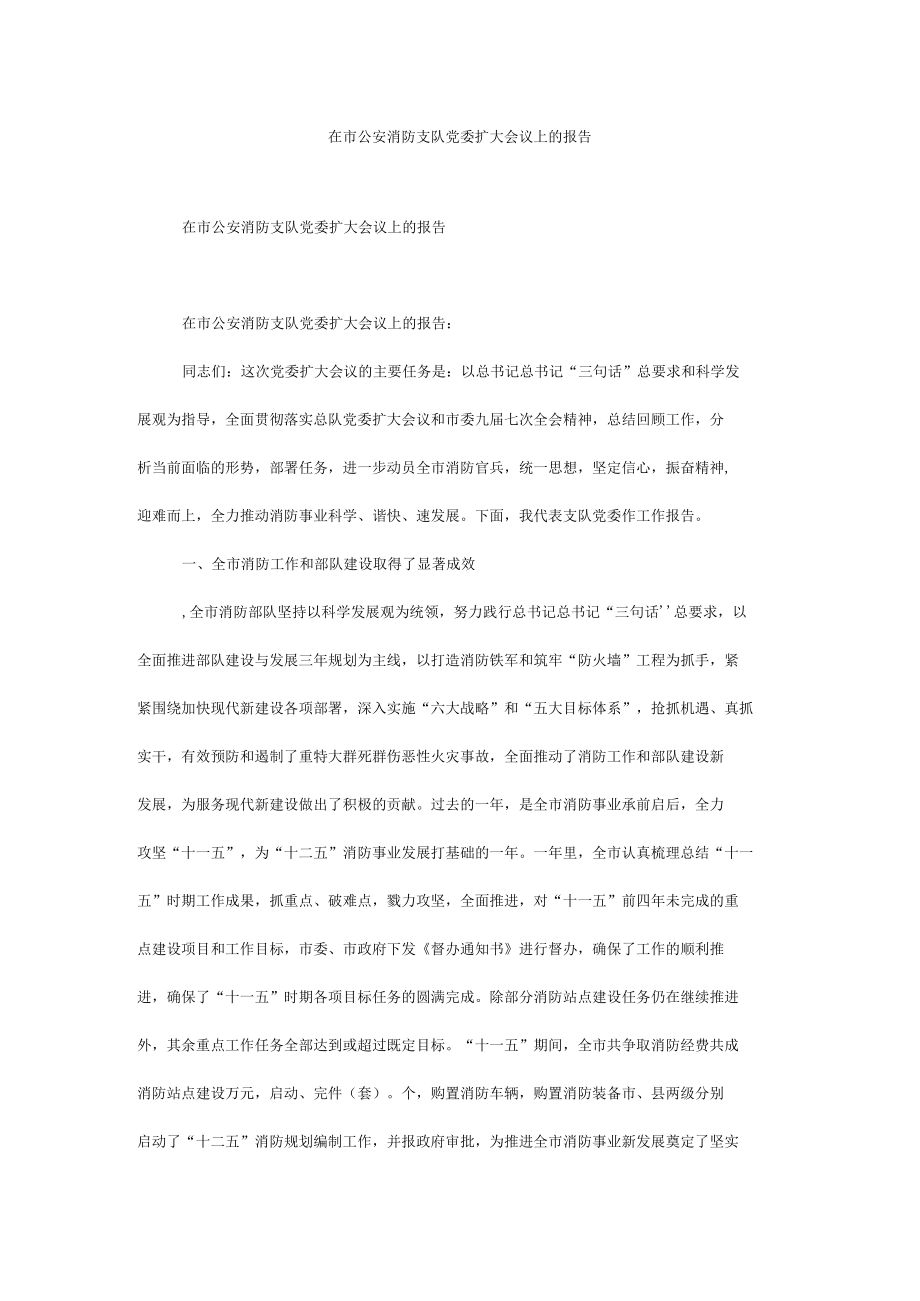 在市公安消防支队党委扩大会议上的报告.docx_第1页