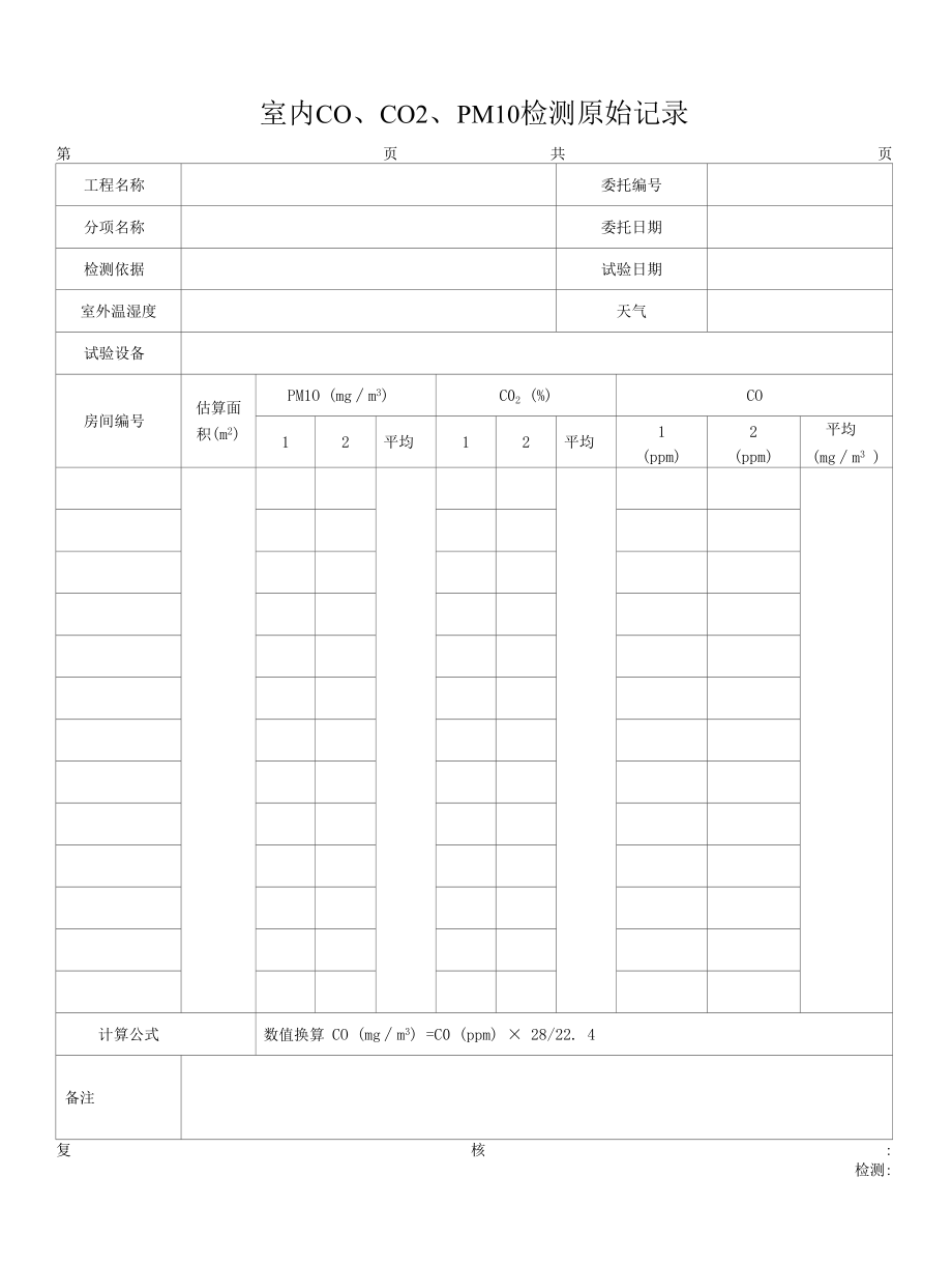 室内CO、CO2、PM10检测原始记录1.docx_第1页