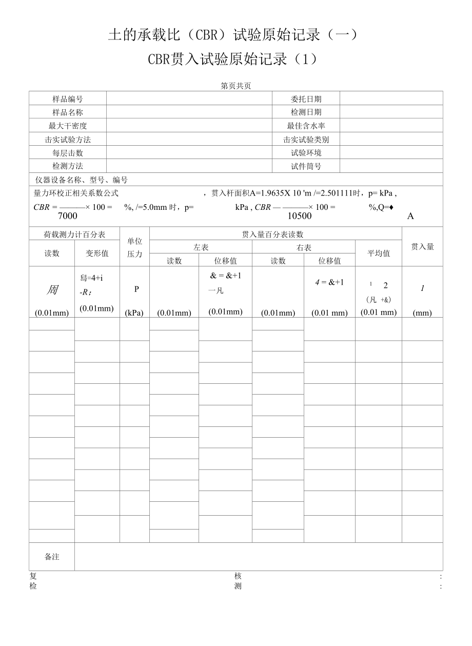 土的承载比CBR试验原始记录（二）.docx_第1页