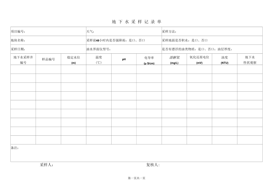 地下水采样记录单.docx_第1页