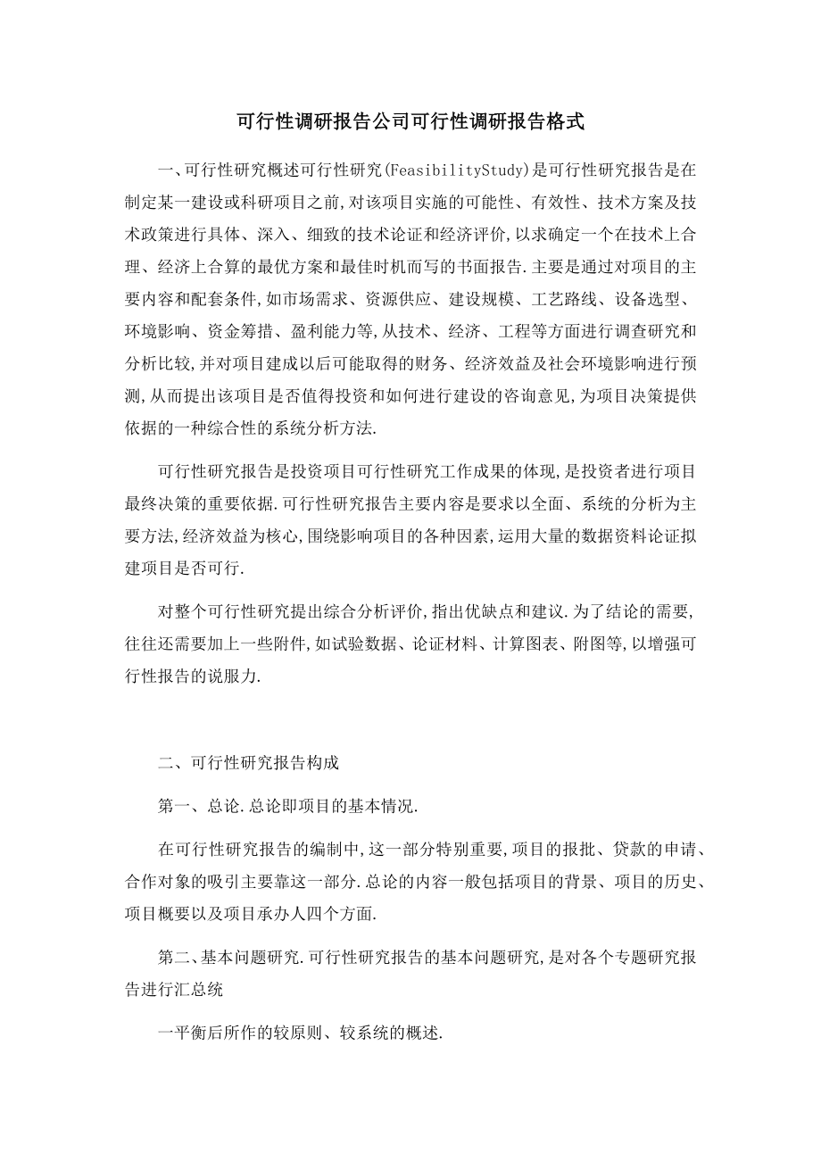 可行性调研报告公司 可行性调研报告格式.docx_第1页