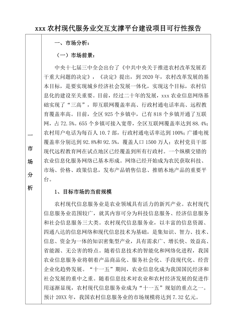 推荐-农村现代服务业交互支撑平台建设项目可行性报告电子信.doc_第1页