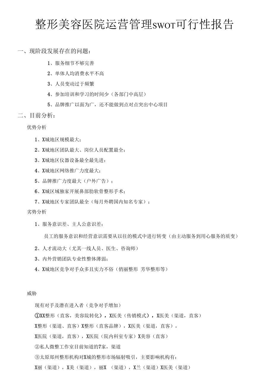 整形美容医院运营管理SWOT可行性报告.docx_第1页