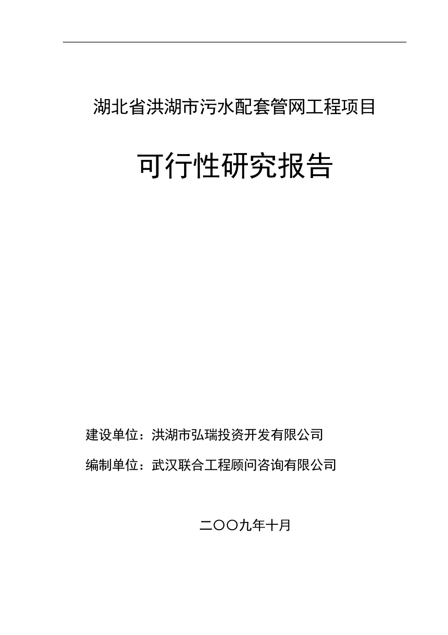 推荐-湖北省洪湖市污水配套管网工程项目可行性研究报告.doc_第1页