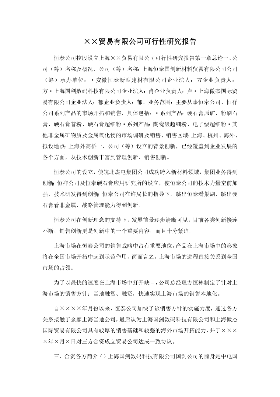 某某贸易有限公司可行性研究报告.docx_第1页