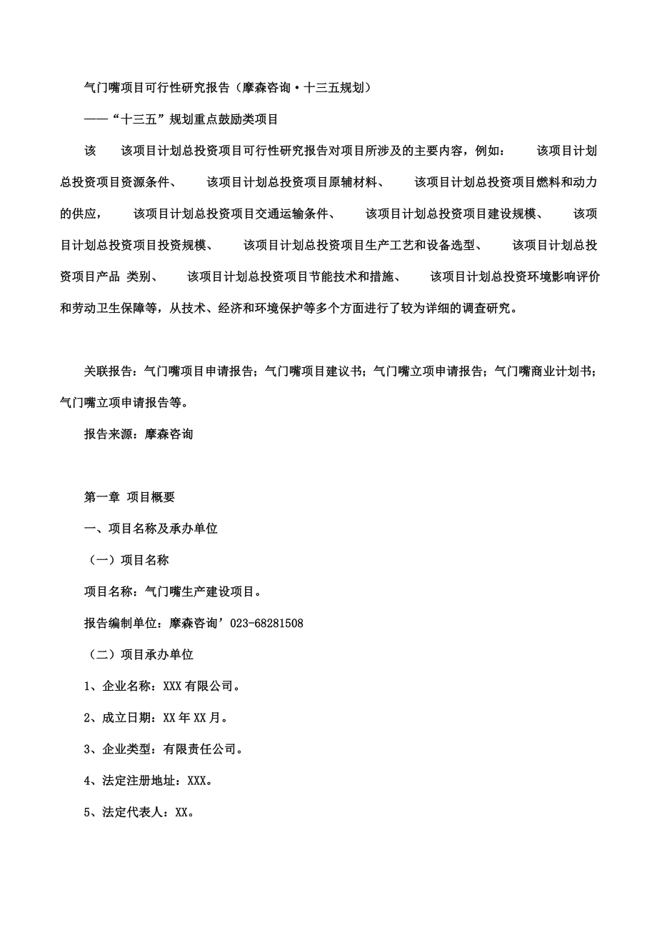 气门嘴项目可行性研究报告摩森咨询·十三五规划.doc_第1页