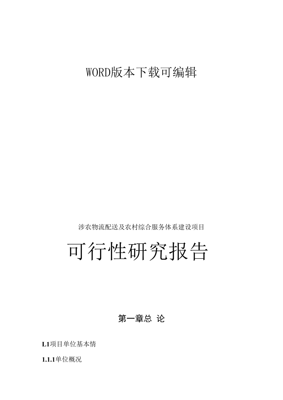 涉农物流配送及农村综合服务体系建设项目可行性研究报告.docx_第1页