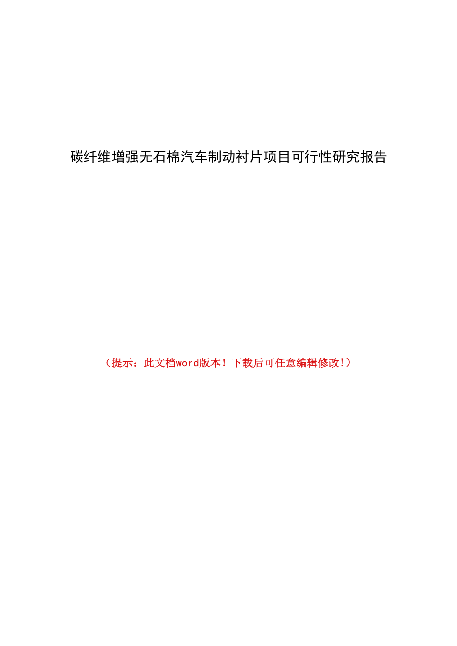 碳纤维增强无石棉汽车制动衬片项目可行性研究报告.docx_第1页