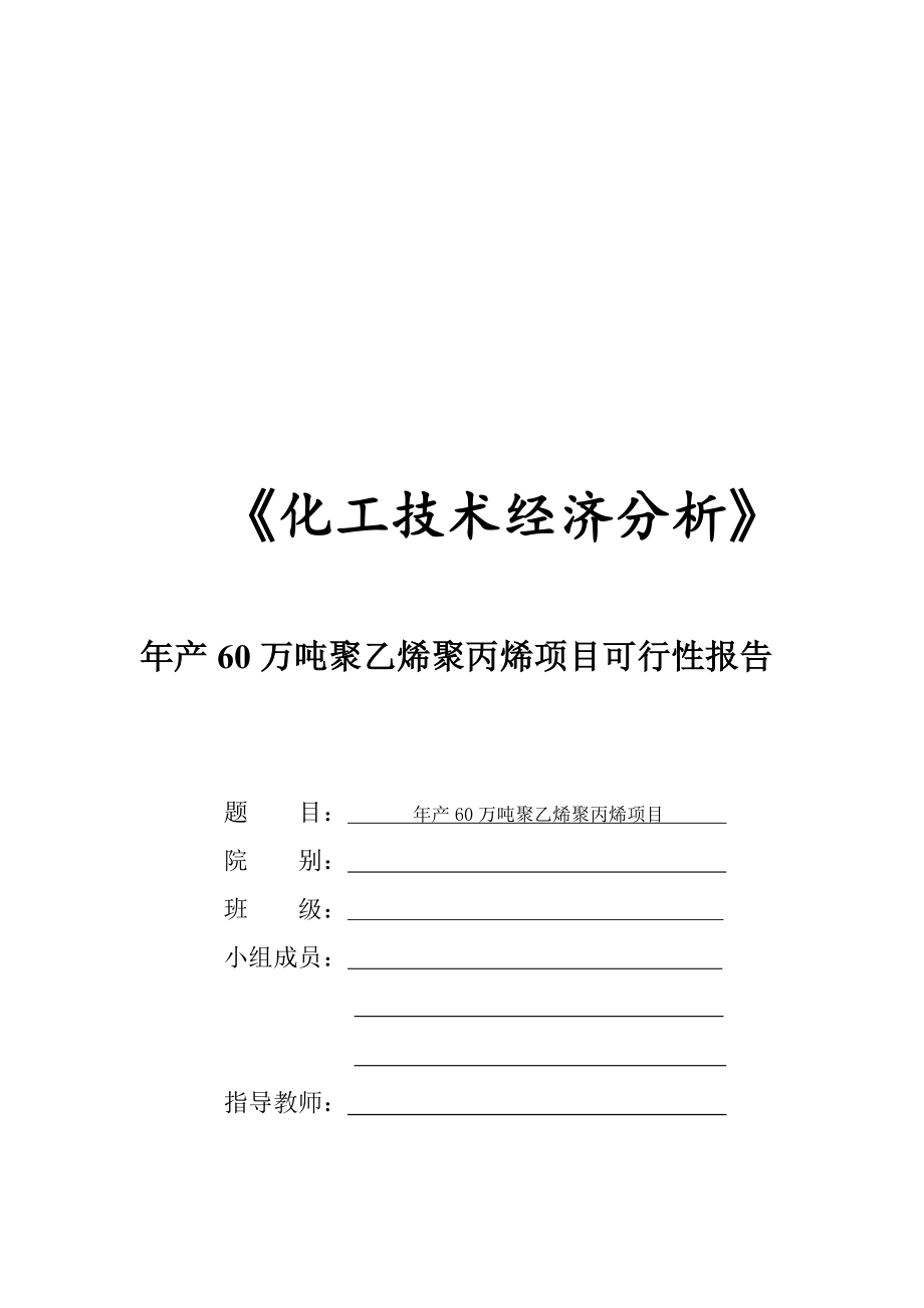 能源化工-化工技术经济分析年产60万吨聚乙烯聚丙烯项目可行性报告.doc_第1页