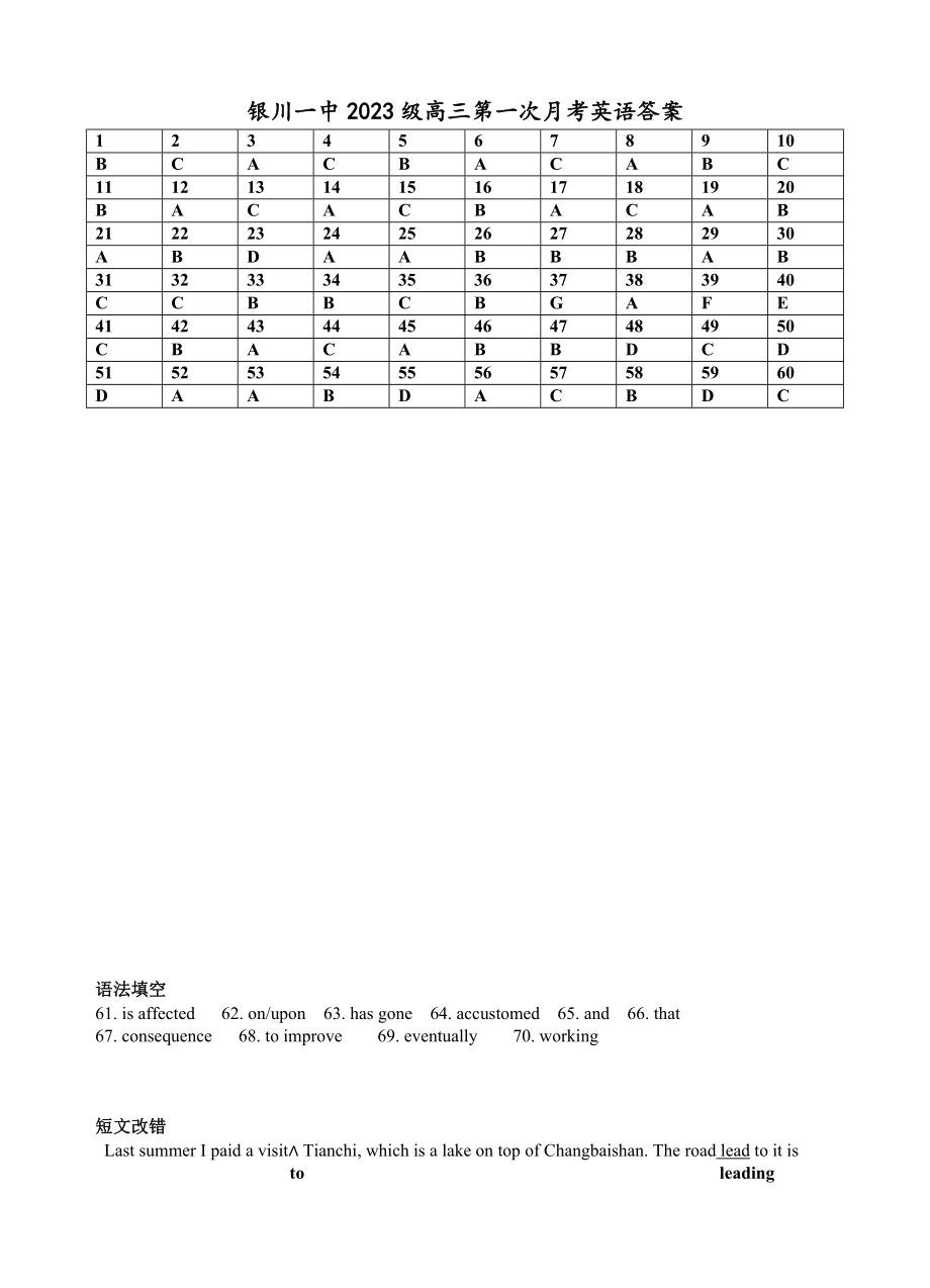 （最新）银川市银川一中2023届高三第一次月考英语试卷答案.doc_第1页