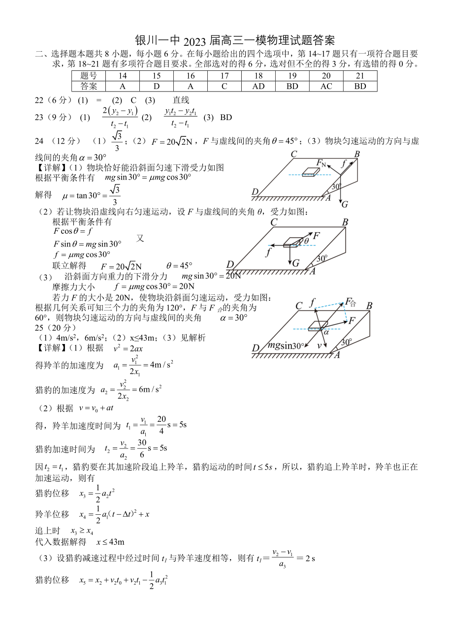 （最新）银川市银川一中2023届高三第一次月考物理试卷答案.doc_第1页