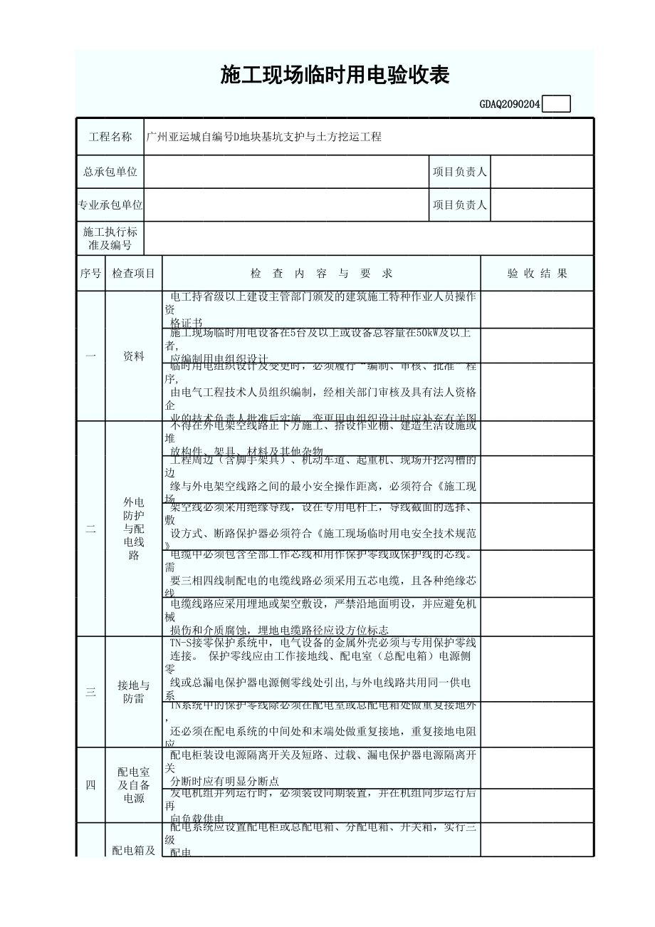 表格模板-4施工现场临时用电验收表 精品.xls_第1页