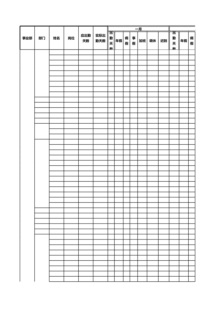 表格模板-XXXX年员工出勤统计表 精品.xls_第2页