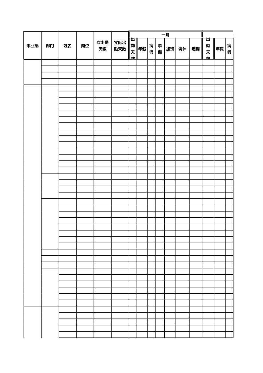 表格模板-XXXX年员工出勤统计表 精品.xls_第3页