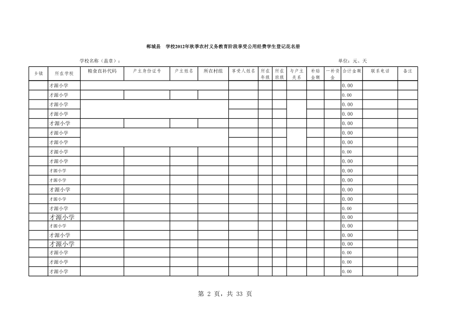 表格模板-XXXX年秋季在校生统计表民办 精品.xls_第2页