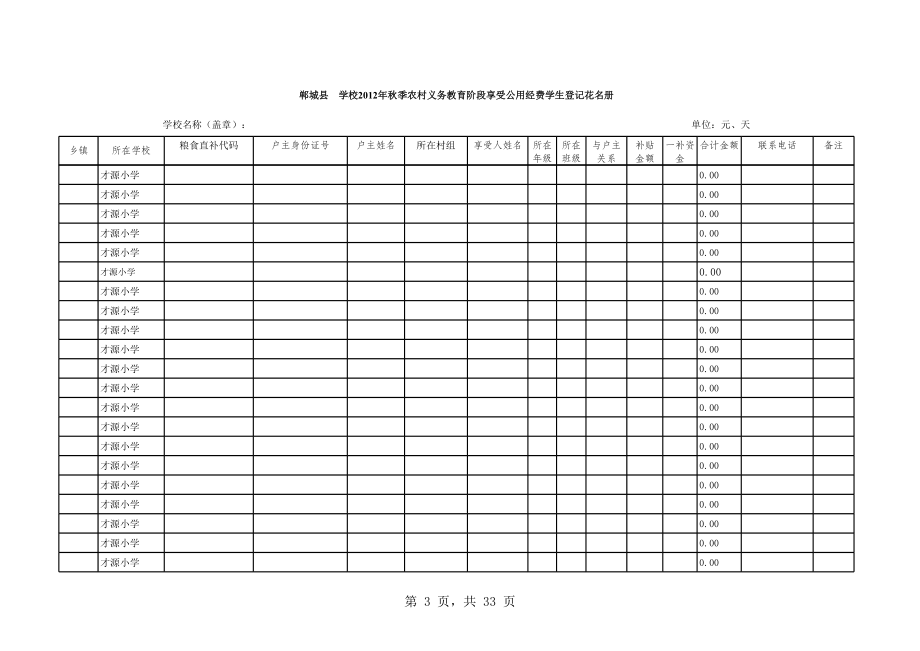 表格模板-XXXX年秋季在校生统计表民办 精品.xls_第3页