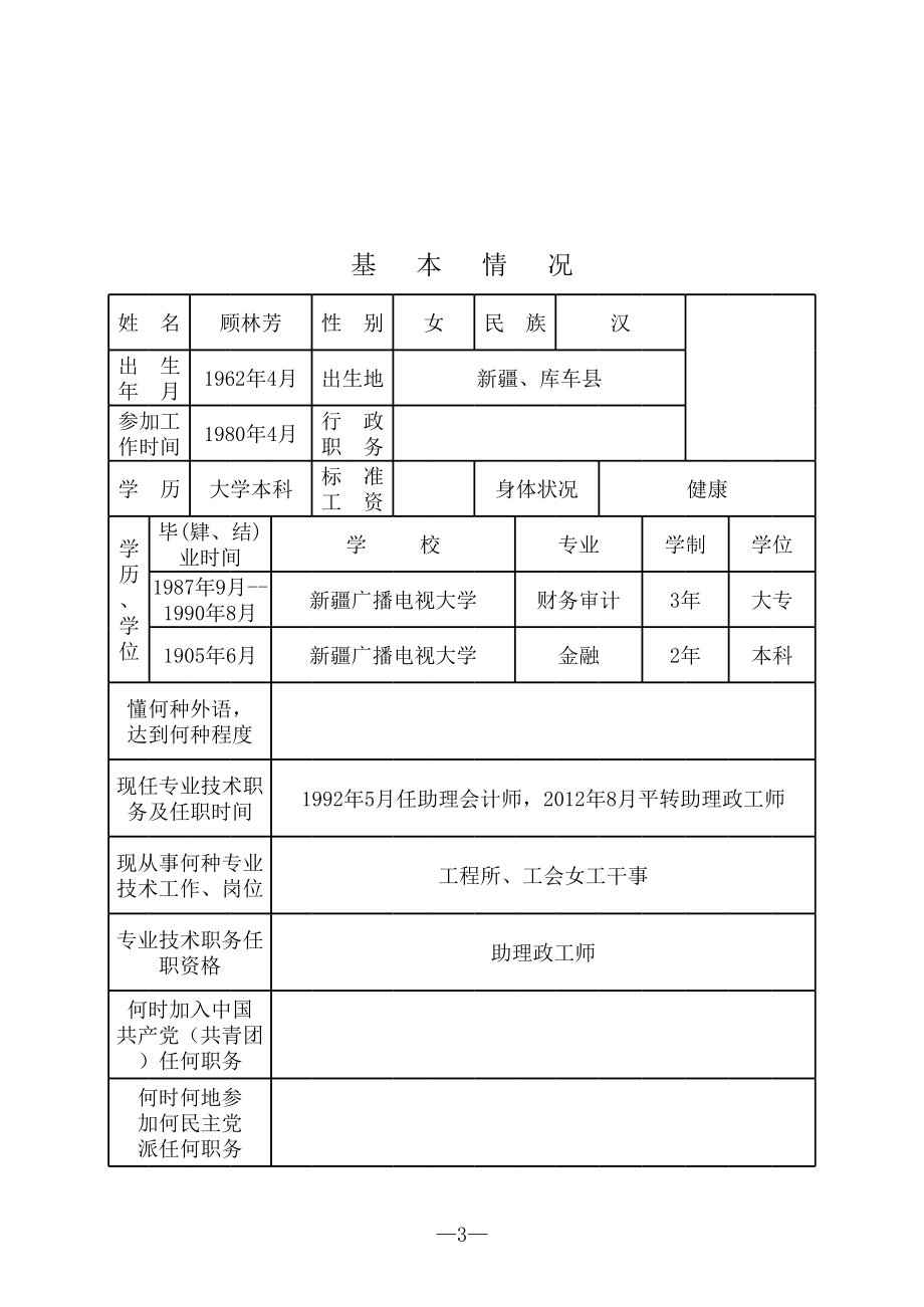 表格模板-专业技术职务任职资格评审表样表 精品.xls_第3页