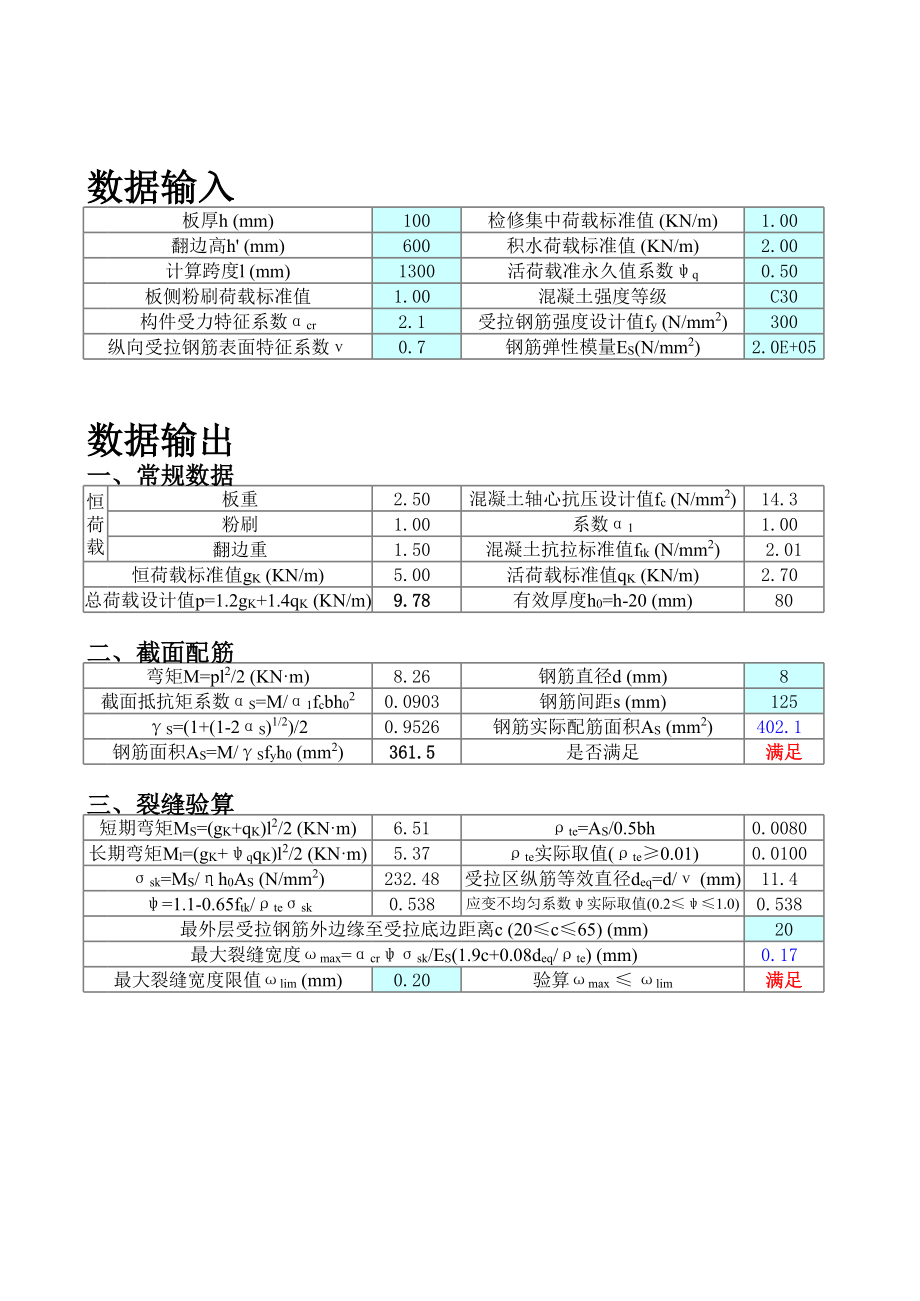 表格模板-免费工程实用工具雨蓬计算表 精品.xls_第1页