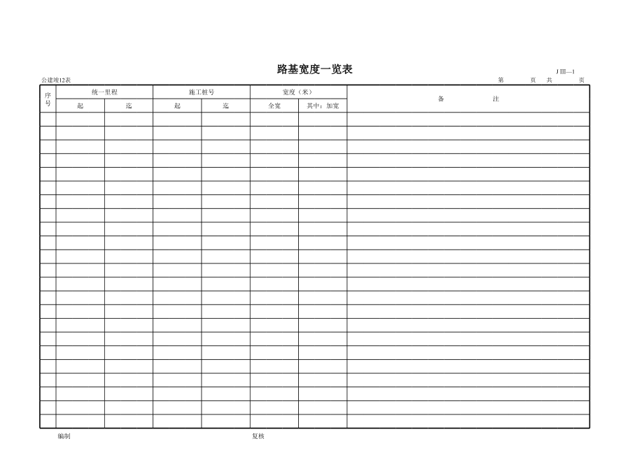 表格模板-公路工程管理用表范本路基宽度一览表 精品.xls_第1页