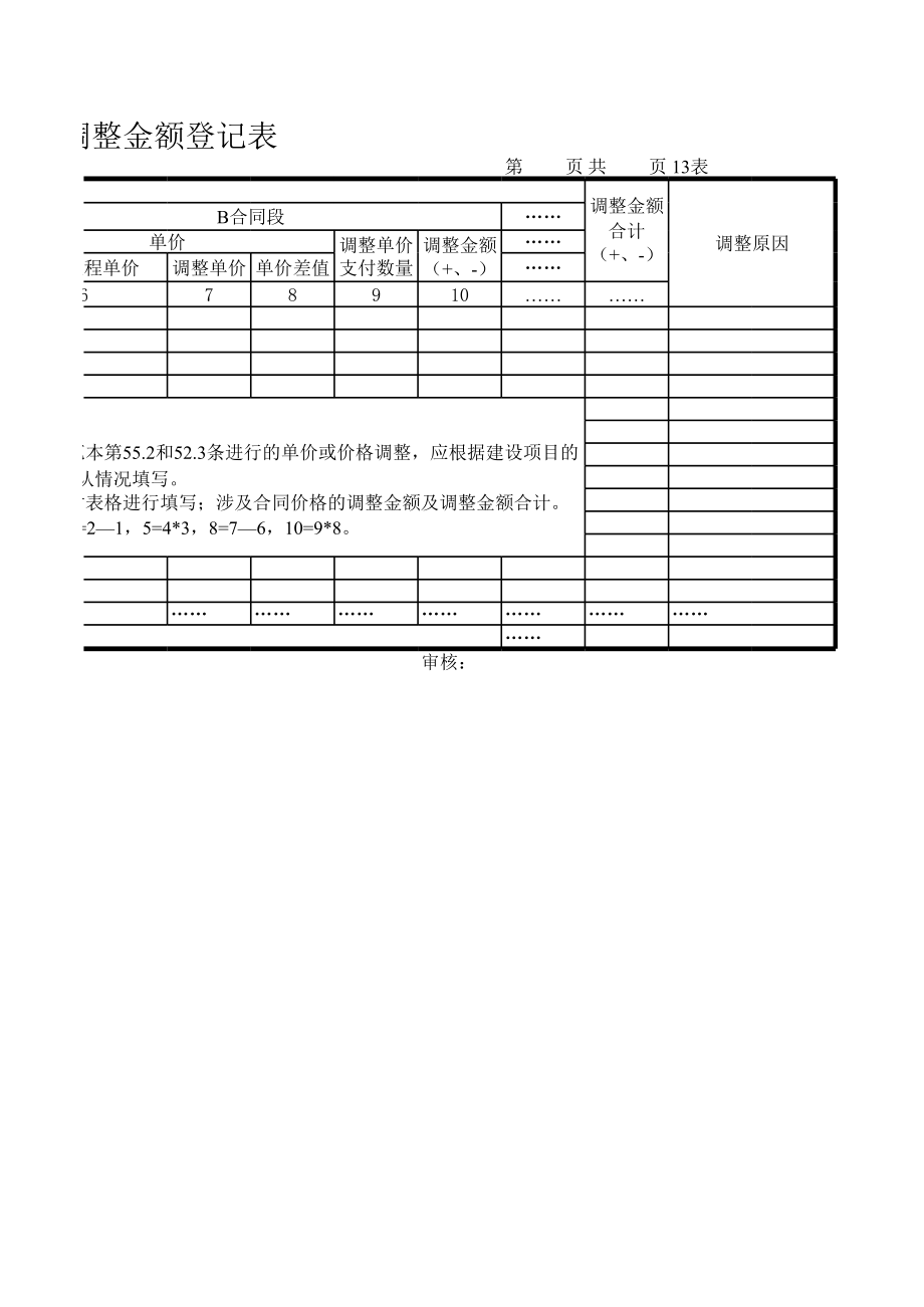 表格模板-公路工程管理用表范本变更引起调整金额登记表 精品.xls_第2页