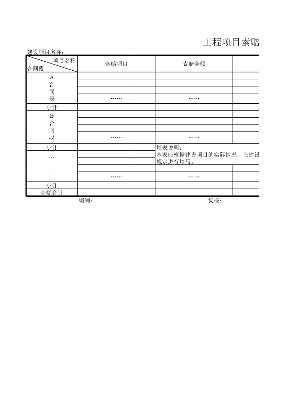 表格模板-公路工程管理用表范本工程项目索赔登记表 精品.xls_第1页