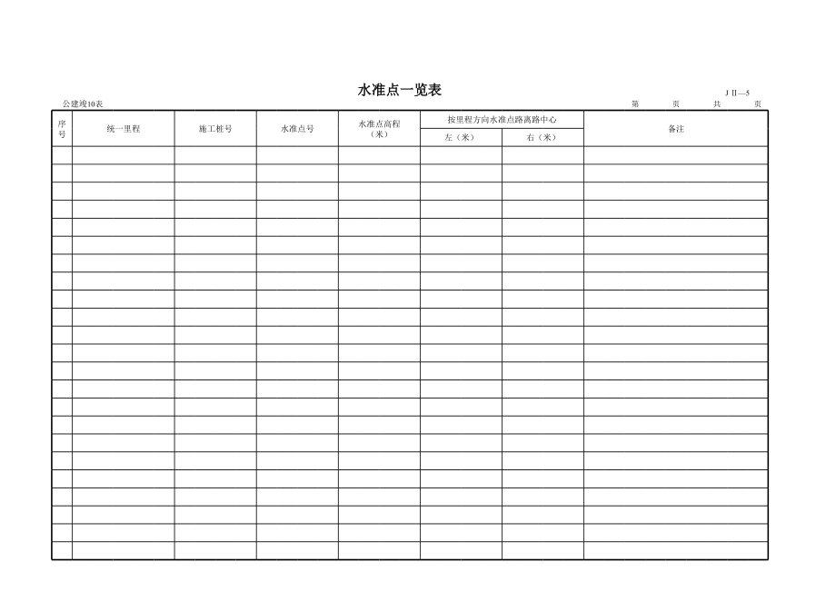 表格模板-公路工程管理用表范本水准点一览表 精品.xls_第1页