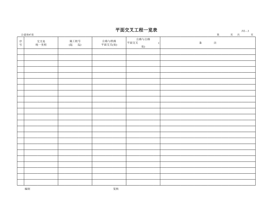 表格模板-公路工程管理用表范本平面交叉工程一览表 精品.xls_第1页