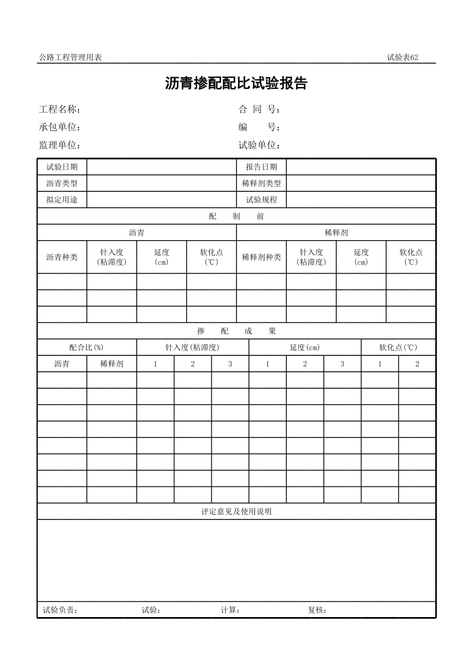 表格模板-公路工程管理用表范本沥青掺配配比试验报告 精品.xls_第1页