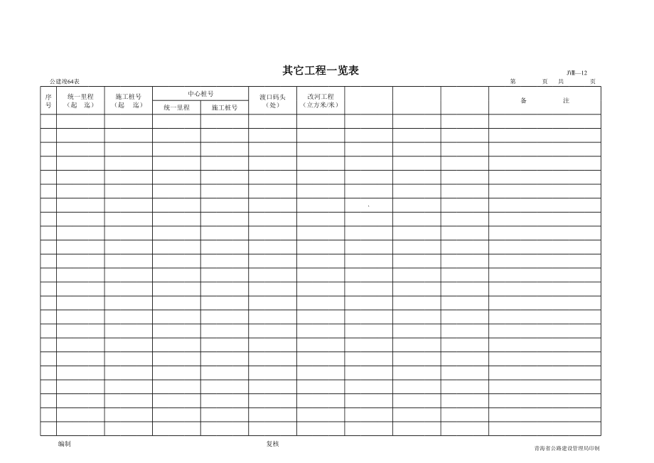 表格模板-公路工程管理用表范本其它工程一览表 精品.xls_第1页