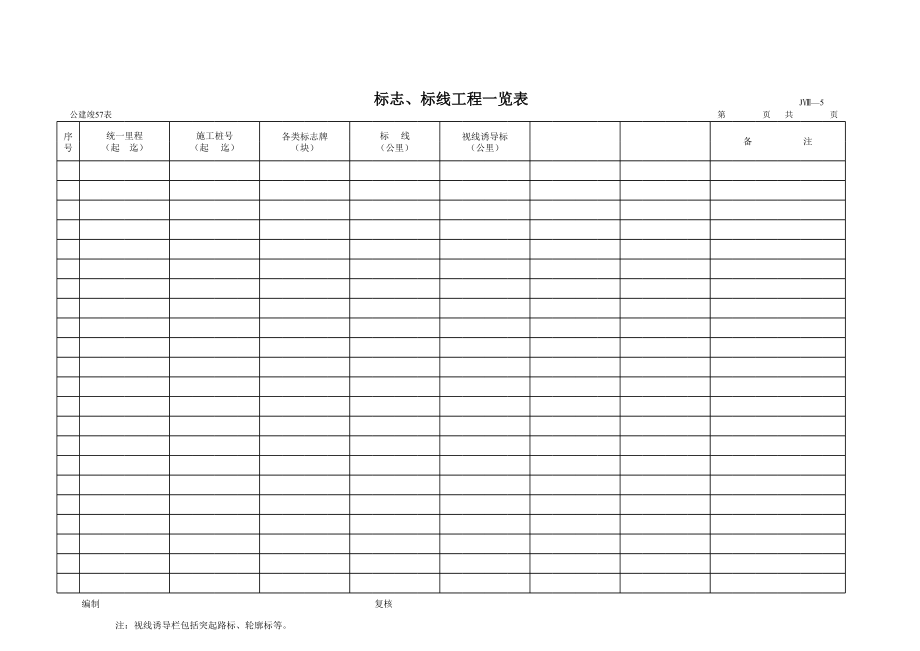 表格模板-公路工程管理用表范本标志、标线工程一览表 精品.xls_第1页