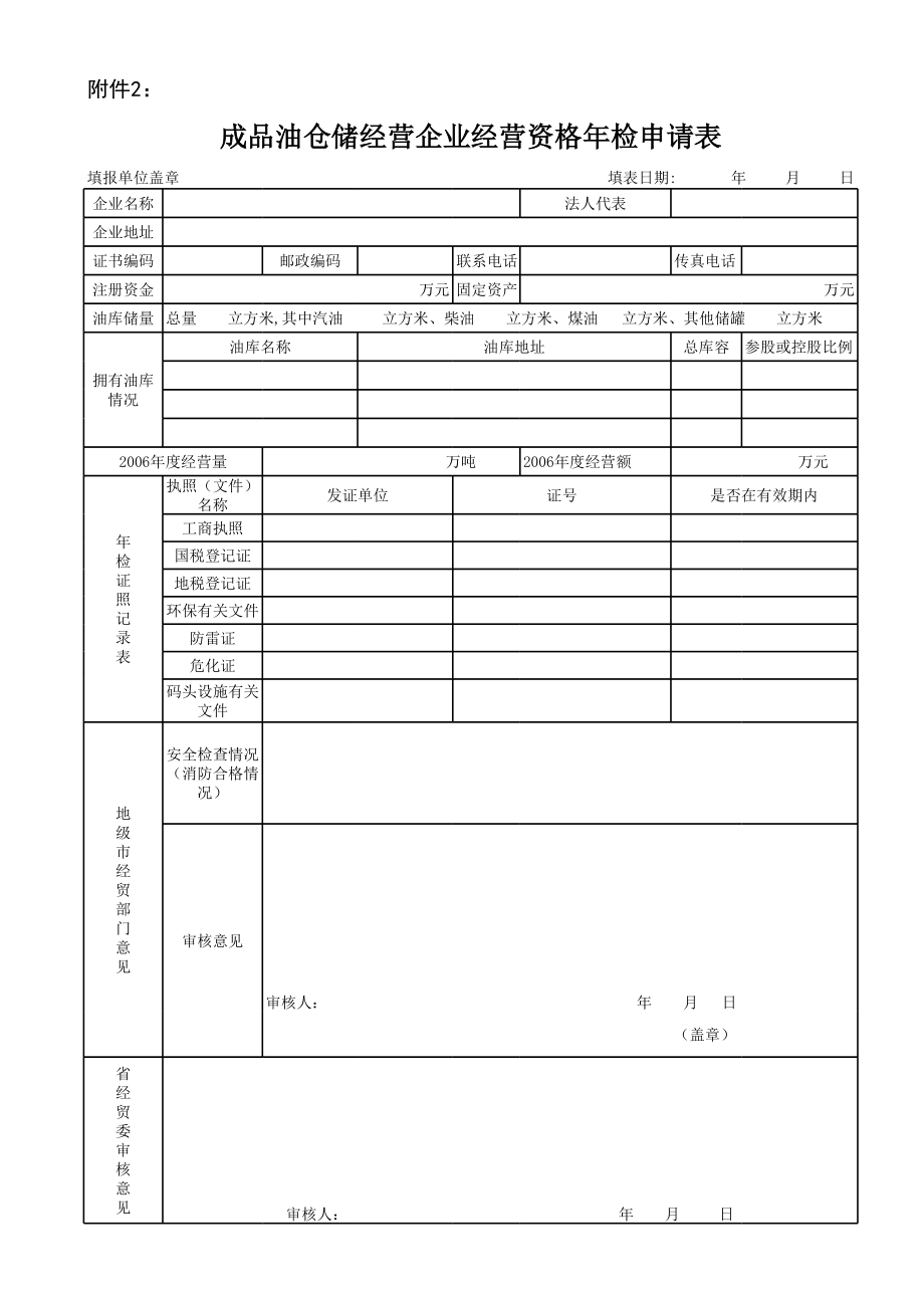 表格模板-成品油批发经营企业经营资格年检申请表 精品.xls_第2页