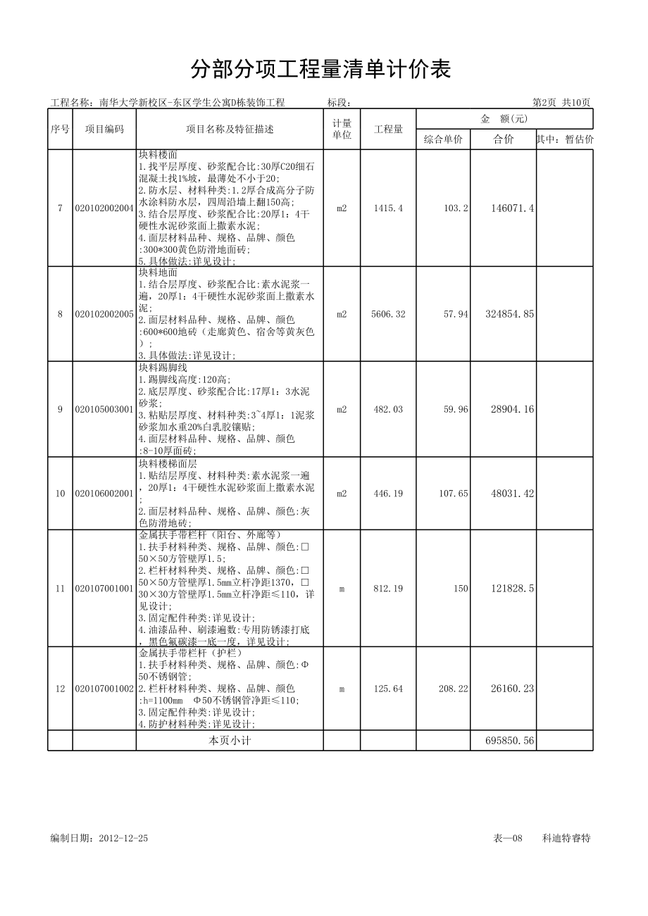 表格模板-分部分项工程量清单计价表纵向2 精品.xls_第2页