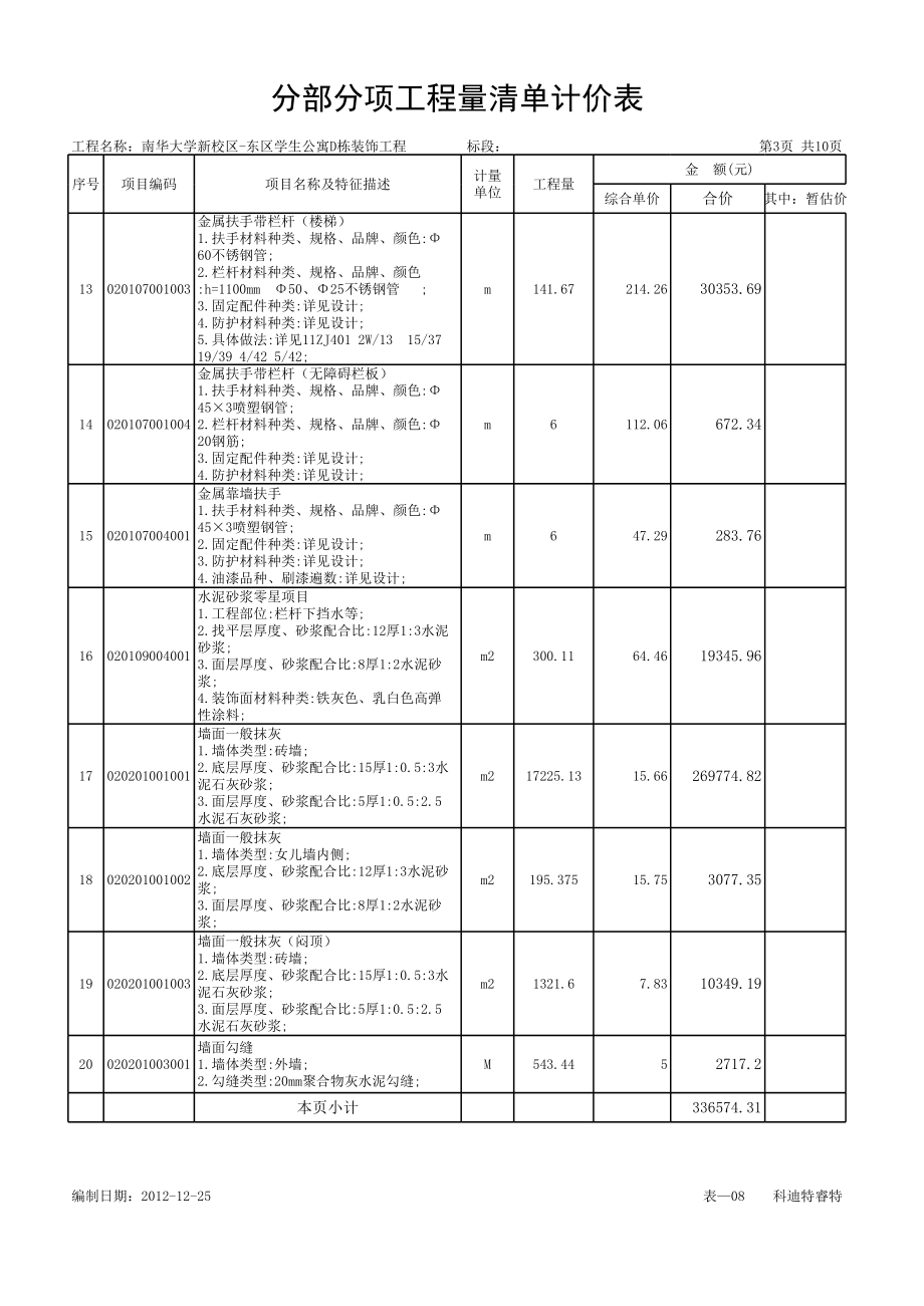 表格模板-分部分项工程量清单计价表纵向2 精品.xls_第3页