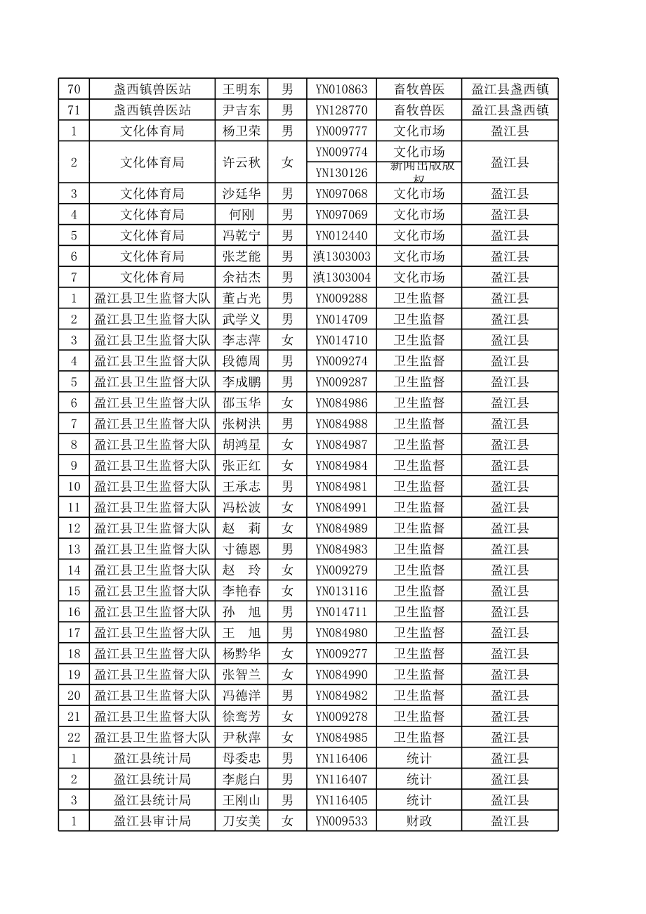 表格模板-盈江县行政执法人员一览表 精品.xls_第3页