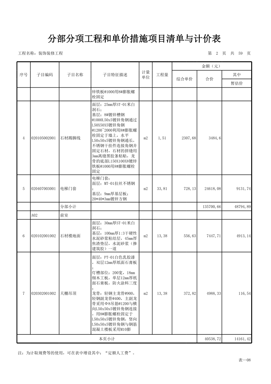 表格模板-表08分部分项工程和单价措施项目清单与计价表 精品.xls_第2页