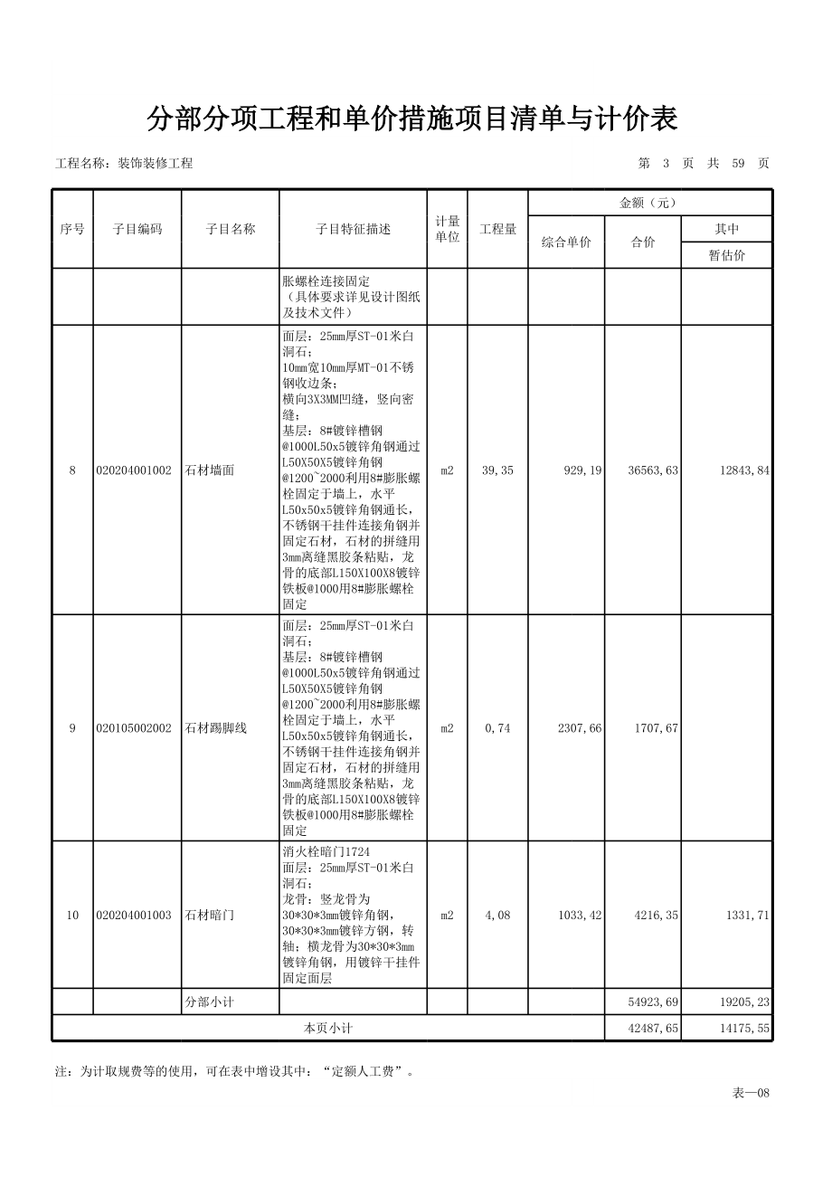 表格模板-表08分部分项工程和单价措施项目清单与计价表 精品.xls_第3页