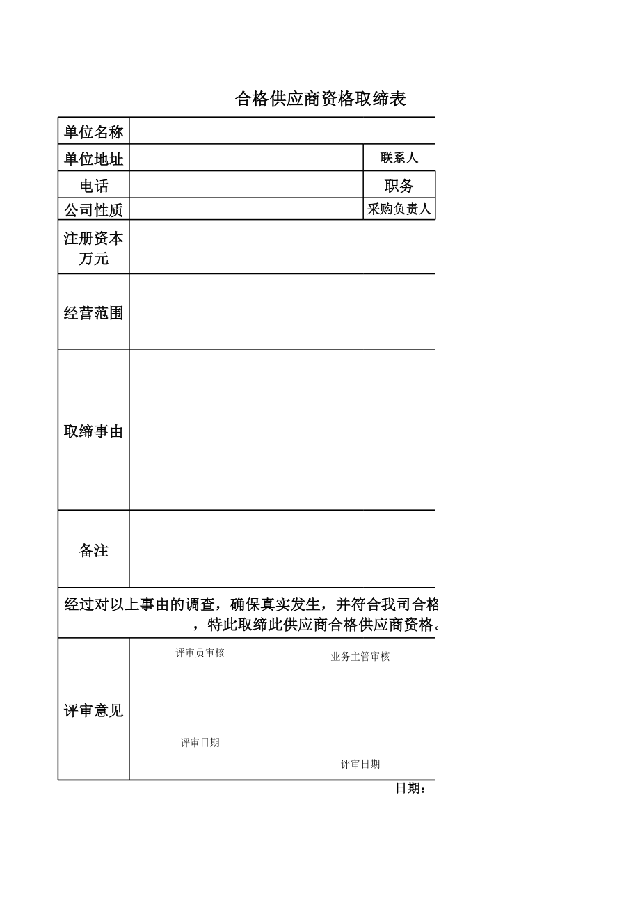 表格模板-某公司采购管理体系之供应商管理表件 精品.xls_第3页