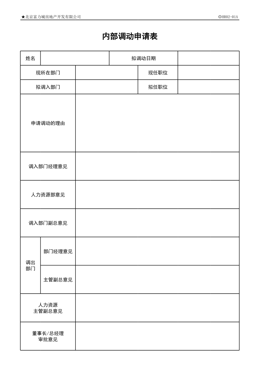 表格模板-员工调动申请表 精品.xls_第1页