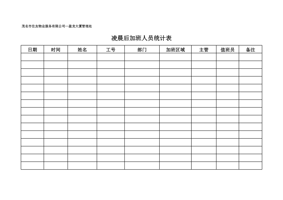 表格模板-凌晨后加班人员统计表 精品.xls_第2页