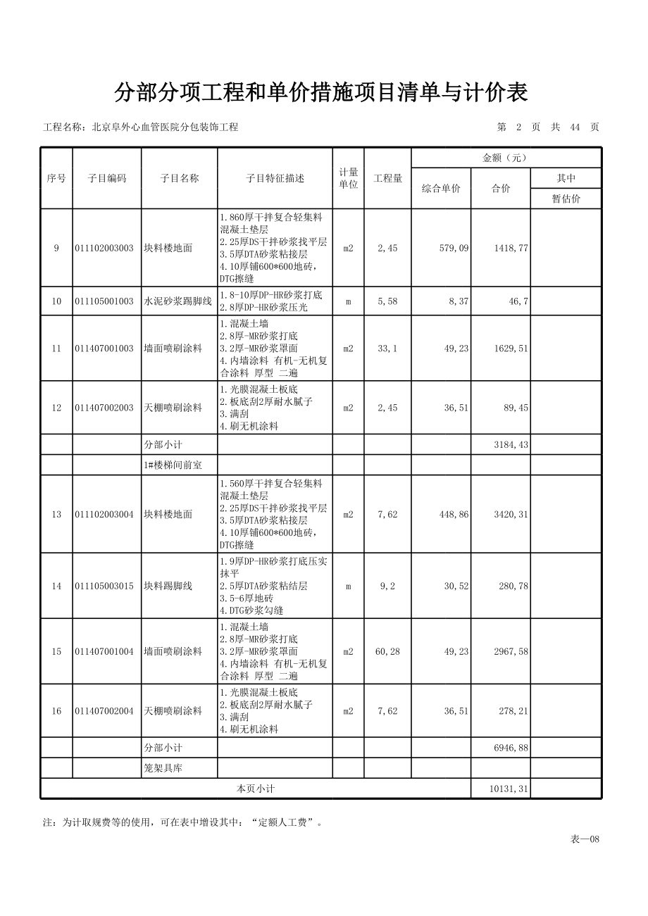 表格模板-表08分部分项工程和单价措施项目清单与计价表北京阜 精品.xls_第2页