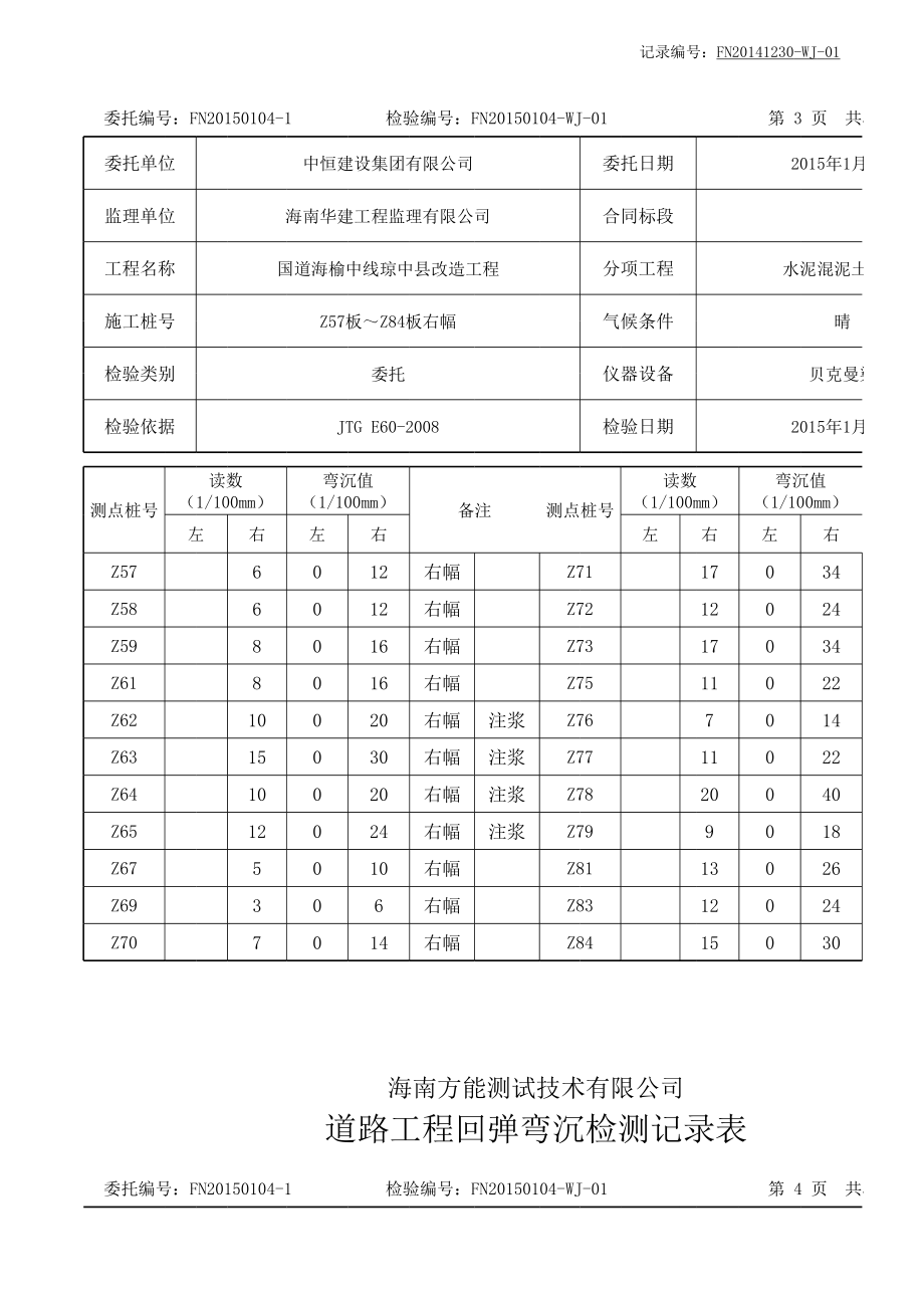 表格模板-表57道路工程回弹弯沉检验报告K14加0～K15加0右幅1 精品.xls_第3页