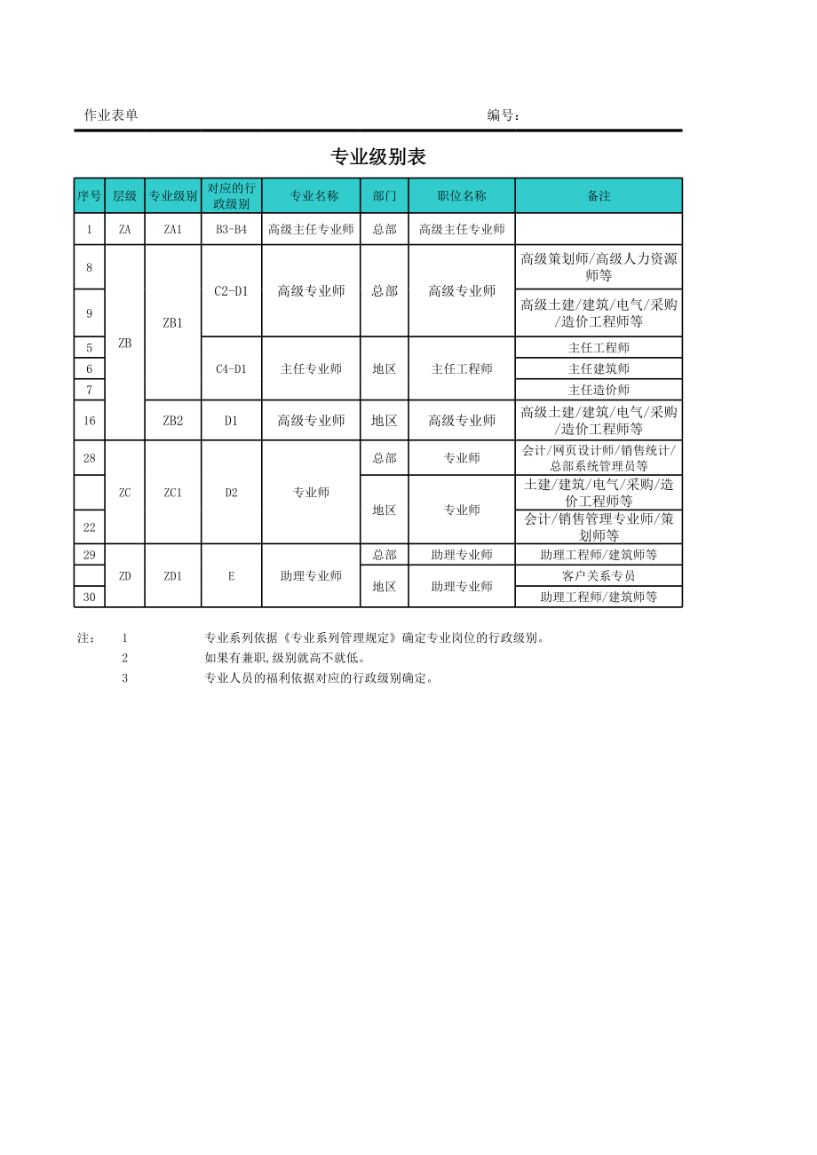 表格模板-某集团行政级别与专业级别设置一览表 精品.xls_第1页